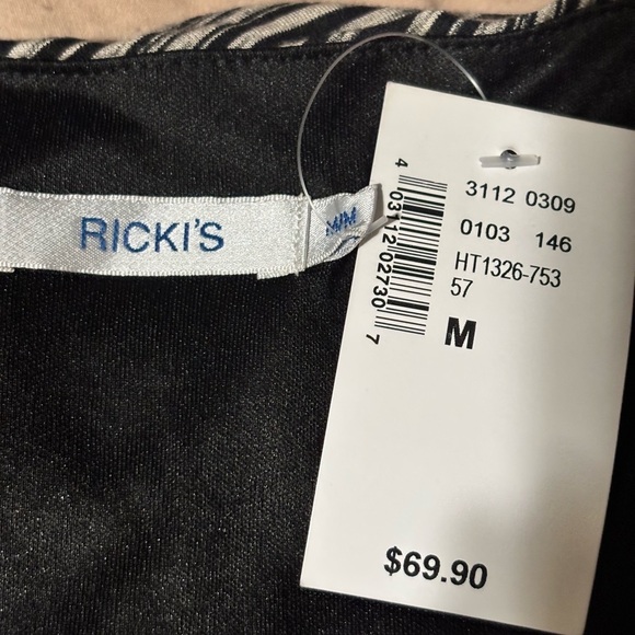 Ricki’s Black White Striped Midi Dress M Asymmetrical Hem Tie Waist Sleeveless - Picture 12 of 15